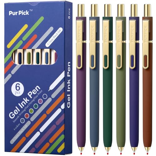 Gel Pens Black Ink Pens for Office 6 Pack,0.7mm Point Pen Smooth Writing Quick Dry Retractable Writing Pens,Aesthetic Gel Pens for Journaling,Note-Taking,Office & School Supplies,Gold Vintage - color: Gold Vintage - 6 pcs