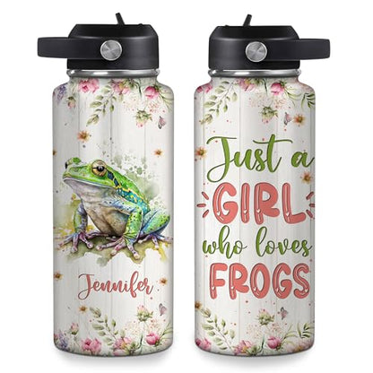 Hyturtle Personalized Frog Water Bottle - Travel Insulated Stainless Steel Bottle with Leak-Proof Lid 18oz 32oz - Cute Animal Gift for Women, Girls, Frog Lovers - Birthday & Christmas Gift - color: Frog