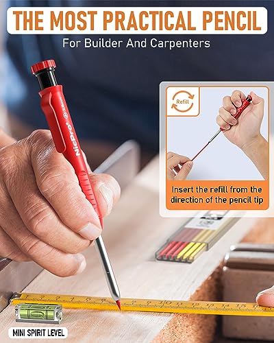Nicpro 28 Pack Carpenter Pencil Set with Sharpener, Mechanical Carpenter Pencils with 127PCS Refills and Carbide Scribe Tool, Heavy Duty Construction Pencils for Architect Woodworking-With Canvas Case - size: 28 Pack