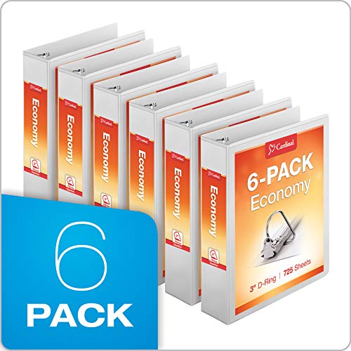 Cardinal Economy 3-Ring Binders, 3", Slant-D Rings, Holds 725 Sheets, ClearVue Presentation View, Non-Stick, White, Case of 6 (90771) - color: White, size: 3 Inch