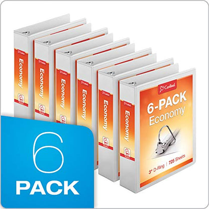Cardinal Economy 3-Ring Binders, 3", Slant-D Rings, Holds 725 Sheets, ClearVue Presentation View, Non-Stick, White, Case of 6 (90771) - color: White, size: 3 Inch