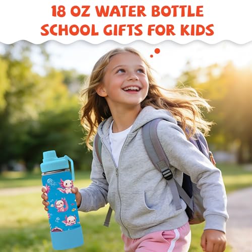 Salamander Gifts for Kids - 18oz Salamander Water Bottle with Straw Lid, Kids Stainless Steel Insulated Water Bottle, Leak Proof, BPA-Free, Animals Cup for School, Travel, Birthday Gift Cup for Teens - color: Salamander