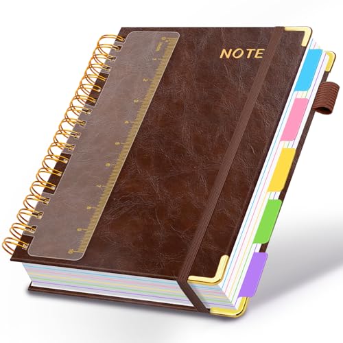Hardcover Spiral Notebooks for Work 8.5''x 11'', 300 Pages 5 Subject Notebook with Dividers & Tabs, A4 Spiral Journal for Women, College Ruled Notebooks for School Note-Taking (Dark Brown) - color: Dark Brown, size: 8.5''x 11''