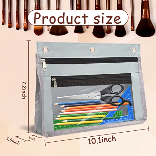 YoeeJob 1 Pack Pencil Pouch for 3 Ring Binder, Expandable Binder Pouches with Zipper, Large Capacity Pen Holder Case with Clear Window School Class Office Organizers, Grey - color: Grey