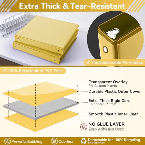 SUIN 1 Inch 3 Ring Binder, Clear 1'' View Presentation Binders with 2 Pockets, Fits 8.5 x 11 Letter Size, Durable Polypropylene, Non-Stick & PVC-Free for School, Office & Home (Yellow) - color: Yellow
