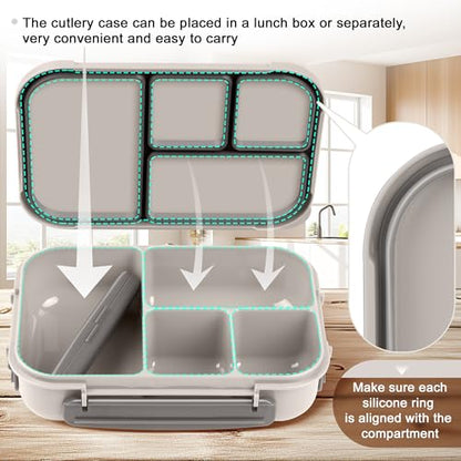 Amathley Lunch Box Kids,Bento Box Adult,Leakproof Lunch Containers for Adults/Kids/Toddler,1200ML-4 Compartments bento Lunch box with Utensil,Microwave & Dishwasher & Freezer Safe (White) - color: White