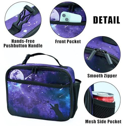 Starry Sky Cat Lunch Bag Insulated Reusable Lunch Box Kids Girls Boys Cooler Thermal Tote Bag For Men Women School Work Picnic - color: Sky Cat