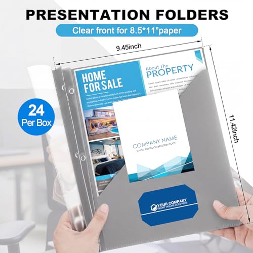 Teling Clear Report Cover with 3 Prongs, Plastic Report Presentation Folders 90 Sheet Capacity Resume Document Covers for School Office(Grey,24 Pcs) - color: Grey