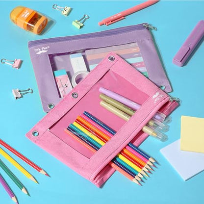 Mr. Pen- Pencil Pouch for 3 Ring Binder, 2 Pack, 10"x6.75", Smooth Zipper | Clear Window, Large Capacity Pencil Case with 3 Reinforced Grommets for School, Office, Supplies Storage | Clear Window, Large Capacity Pencil Case with 3 Reinforced Grommets for