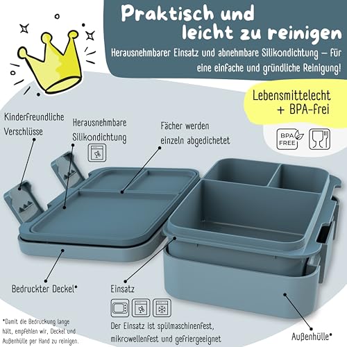 BEARFOOT Kids Lunch Box with Compartments – Compact & Lightweight | Leak-Proof, BPA-Free, Dishwasher Safe | Hand-Drawn Design for Preschool, School, Travel (Dinos Blue, 2.75 Cups) - color: Dinos-Blue, size: 2.75 Cups