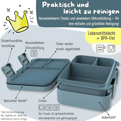 BEARFOOT Kids Lunch Box with Compartments – Compact & Lightweight | Leak-Proof, BPA-Free, Dishwasher Safe | Hand-Drawn Design for Preschool, School, Travel (Dinos Blue, 2.75 Cups) - color: Dinos-Blue, size: 2.75 Cups