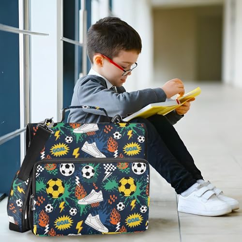 Zipper Binder Bag 3 Ring File Folder Portfolio Organizer Zippered Binder Bags with Strap Fits Laptop Women Men - color: Multi-shoes Balls Colorful