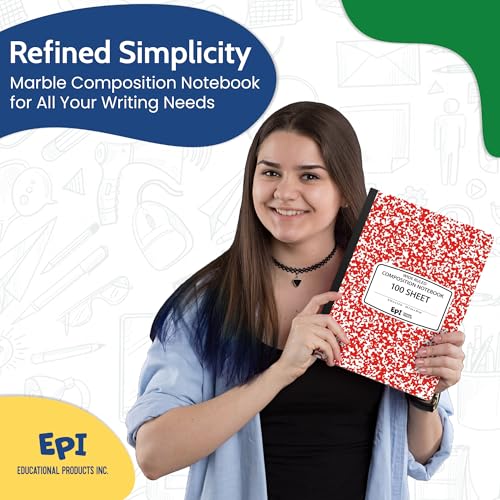 24 Pack - EPI Wide Ruled Marble Composition Notebook - Red 200 Page Note Book - 9.75 x 7.5 Inch Hardcover Journal with Sewn Binding for Secure Pages - Classroom Back to School Supplies - color: Red, size: 24