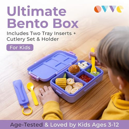 ovve Bento Box for Kids & Cutlery Set – Leakproof Kids Lunch Box, Interchangeable Inserts, BPA-Free, Dishwasher Safe Lunch Containers for School, Preschool, Toddler (Purple) - color: Purple