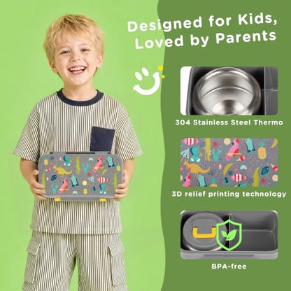 Bento Lunch Box for Kids With 8oz Food Thermo,BPA-Free for School | Lunch Container with 2 Compartments, Insulated Food Jar, Dishwasher Safe, Easy to Clean, Lunch Box for Girls Boys - color: Gray kangaroo1