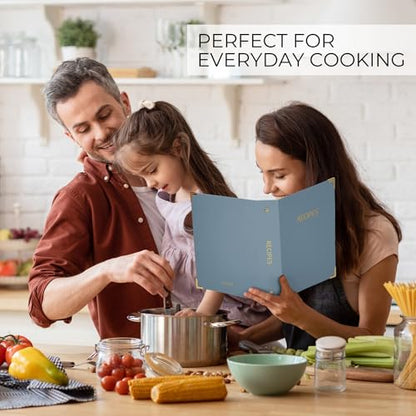 Aesthetic Recipe Binder with Polyester Waterproof cloth Cover - The Perfect Recipe Book with Plastic Sleeves to Write in Your Own Recipes - Quality Blank Cookbook Binder, Cards incl. - color: Dusty Blue, size: Medium - 9.5x8.5"