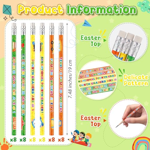 Tenceur Fourth Grade Pencils, 48 Pcs 4th Graders Pencils with Erasers, 3 Motivational Designs, Welcome to Fourth Grade Student Gifts from Teacher, Classroom Rewards Back to School Supplies - color: 4th Graders