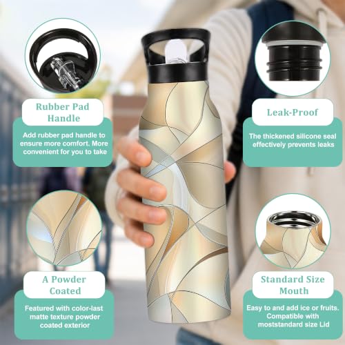 Abstract Geometric Insulated Water Bottle with Straw 20 oz,Neutral Modern Stainless Steel Leak Resistant Double Wall Water Bottles with Handle for Gym Sports Travel Outdoor - color: Abstract Geometric,Neutral Modern