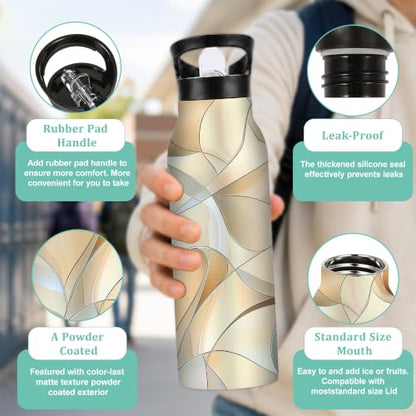 Abstract Geometric Insulated Water Bottle with Straw 20 oz,Neutral Modern Stainless Steel Leak Resistant Double Wall Water Bottles with Handle for Gym Sports Travel Outdoor - color: Abstract Geometric,Neutral Modern