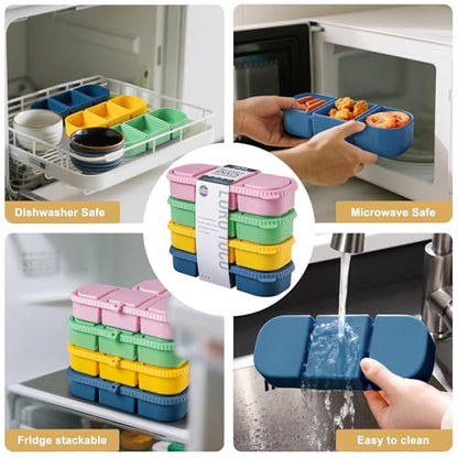 Silicone Reusable Snack Containers with Lids, 4 Pack 3 Compartment Bento Snack Boxes, Leakproof Food Storage Containers for Meal Prep, Lunch, Fruits, Kids & Adults, Dishwasher Safe - color: 3-Compartment (4-Pack)