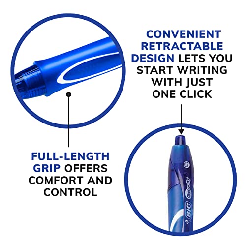 BIC Gelocity Quick Dry Blue Gel Pens, Medium Point (0.7mm), 12-Count Pack, Retractable Gel Pens With Comfortable Full Grip - color: Blue, size: 12 Count (Pack of 18)