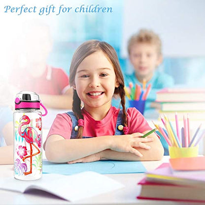 Cute Water Bottle for School Kids Girls, BPA FREE Tritan & Leak Proof & Easy Clean & Carry Handle, 23oz/ 680ml - Flamingo - color: Flamingo