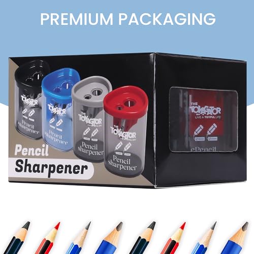 Manual Pencil Sharpener - 4 Pcs Dual Hole Premium Quality Pencil Sharpeners for Standard & Large Sized Pencils - Handheld Pencil Sharpener for Kids, Adults, Artists, Home & Office Uses