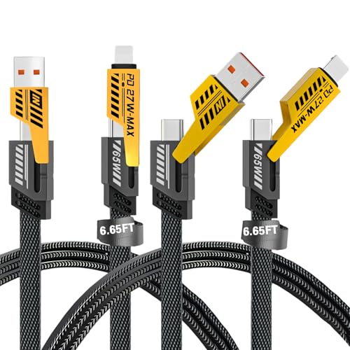 2Pcs 4 in 1 Charging Cable, USB C to L Cable, 6.6FT, USB A/C to C/L | Compatible with iPhone 17 16 15 14 13 12 Pro Max MacBook Air Pro/Pad/Pod S25/PS5