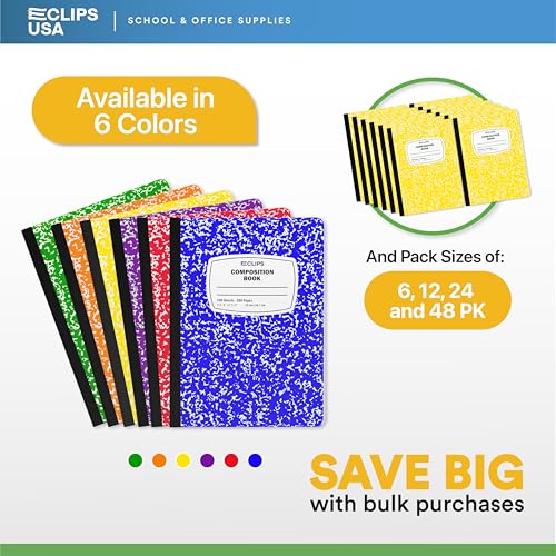Composition Notebook Wide Ruled Composition Notebooks Bulk Yellow Marble Hard Cover Wide Ruled Notebook Paper Note Books For Schools Marble Composition Books 100 Sheets 200 Pages 9.75” x 7.25” (24 Pack, Yellow) - color: Yellow, size: 24 Pack
