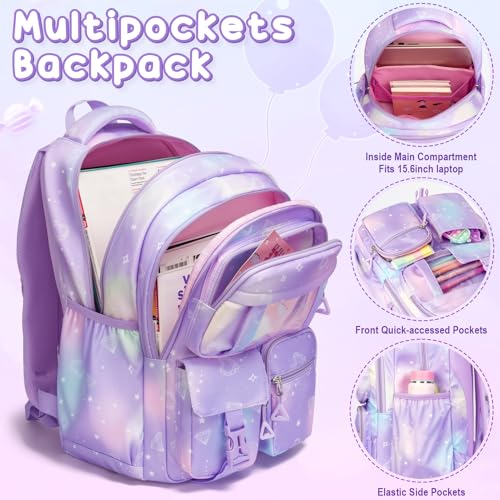 Fimibuke Kids Backpack for School Girls, 3Pcs Waterproof Girls Backpack with Lunch Box & Pencil Pouch - Lightweight Bookbag for Elementary Middle School Student Teens Ages 6+ Pink Bow - color: B3.pink Bow