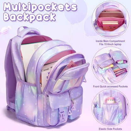 Fimibuke Kids Backpack for School Girls, 3Pcs Waterproof Girls Backpack with Lunch Box & Pencil Pouch - Lightweight Bookbag for Elementary Middle School Student Teens Ages 6+ Pink Bow - color: B3.pink Bow