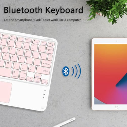 for Bluetooth Keyboard Touchpad Built, Cute Tablet Stand Adjustable & Foldable, Wireless Rechargeable Bluetooth for iPad, iPad Pro/Mini/Air, Samsung Xiaomi Tablets, etc - Pink - color: C-Touchpad Keyboard-Pink