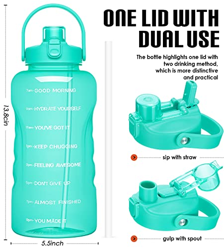 HydroPal 1 Gallon Water Bottles with Straw, 128 oz Water Bottle BPA Free Innovative 2-IN-1 Lid Gym Bottle with Times to Drink Motivational, Large for Sports Fitness Camping Water Jug （13.8X5.5 inch） - color: Turquoise