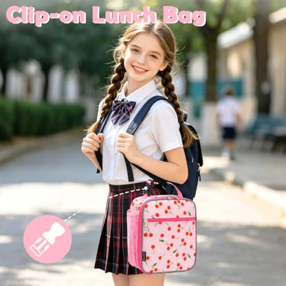 FlowFly Kids Lunch box Insulated Soft Bag Mini Cooler Back to School Thermal Meal Tote Kit for Girls, Boys, Cherry - color: Cherry