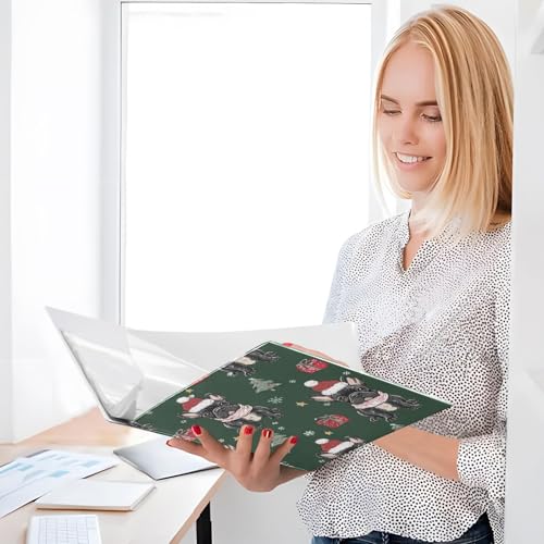 Fustylead Xmas Cute Bulldog Puppy and Tree 3 Ring Binder, D-Rings 1.5" Hardcover Folder, Fits 200 Sheets of A4 Paper, Durable Clipboard & Clean View with Inside Pockets for School Home Office - size: 12.4x10.63x2.36 Inch-2 Pack