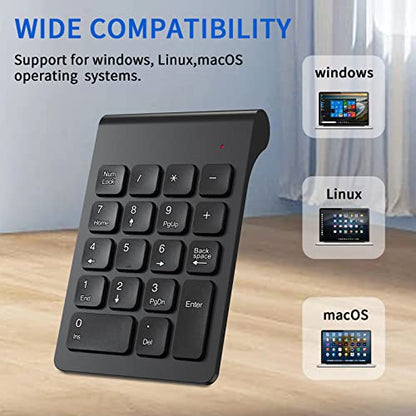 cimetech Wireless Number Pad, 2.4G Numeric Keypad Numpad with USB Receiver, 18 Keys Portable Mini Keyboard for Laptop Notebook, Desktop, Surface Pro, PC - Black - color: 2.4G-Black