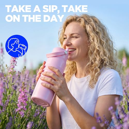 32 oz Insulated Water Bottle with Straw, Leakproof Stainless Steel Bottle with Handle, Non-Slip Silicone Sleeve, Internal Markings, Dishwasher Safe for Travel, Gym, Sports, Mint Blue - color: Mint Blue