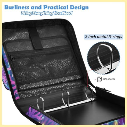 Seahorse 2-inch 3 Ring Zipper Binder with Shoulder Strap Holds 14 Inch Laptop for Students and Office - color: Seahorse