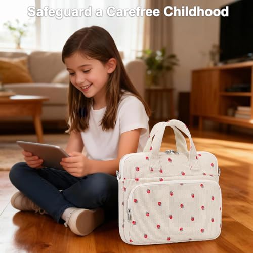 Octsky Tablet Bag Kids Tablet Carrying Bag with Shoulder Strap, Soft Lining, Strawberry Beige - color: Corduroy Strawberry Beige
