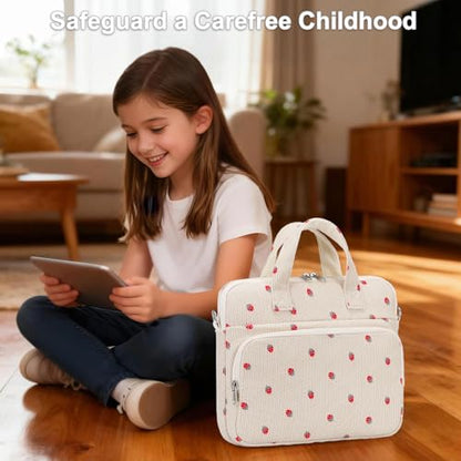 Octsky Tablet Bag Kids Tablet Carrying Bag with Shoulder Strap, Soft Lining, Strawberry Beige - color: Corduroy Strawberry Beige