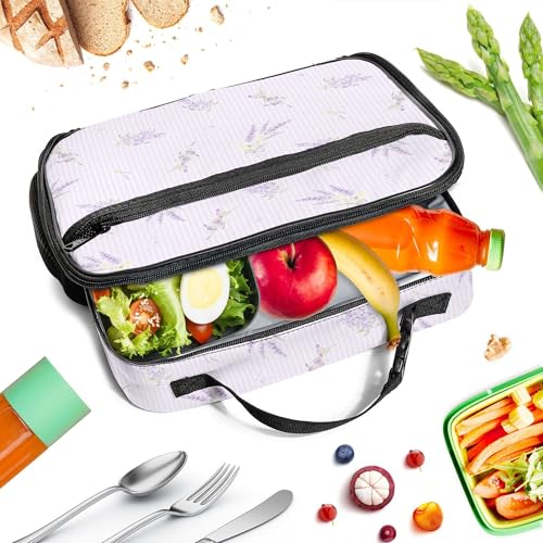 WOBAGMEN Large Lunch Box, Insulated Reusable Lunch Bag with Water Bottle Holder Portable Waterproof Leakproof Lunch Tote Bag Cute Lunch Box(Lilac Lavender) - color: Lilac Lavender