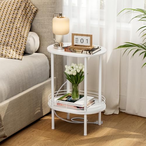 DGSANDGO White Side Table with Charging Station,Side Tables Living Room,Nightstand with USB Ports and Outlets,Samll End Table for Small Space,Living Room,Bedroom, Nursery,(1PC,White) - color: White Power Outlets