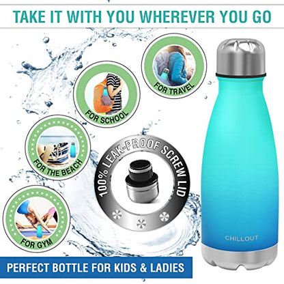 CHILLOUT LIFE 12oz Kids Insulated Stainless Steel Water Bottle, Leak Proof | Small Metal Water Bottle, Keeps Drinks Cold 24H & Hot 12H, Leak-Proof Screw Lid, Perfect for School, Travel & Sports - color: Ocean Blue