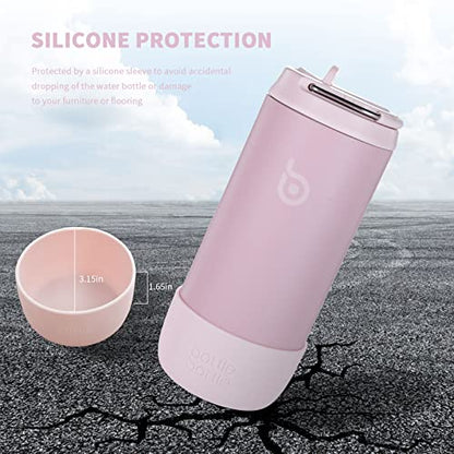 BOTTLE BOTTLE Kids Water Bottle 12 oz for Boys Girls pink | Insulated Water Bottles with Leak Proof Lid,Silicone Boot, Straw Cup for School Sports Travel,Gifts - color: Pink