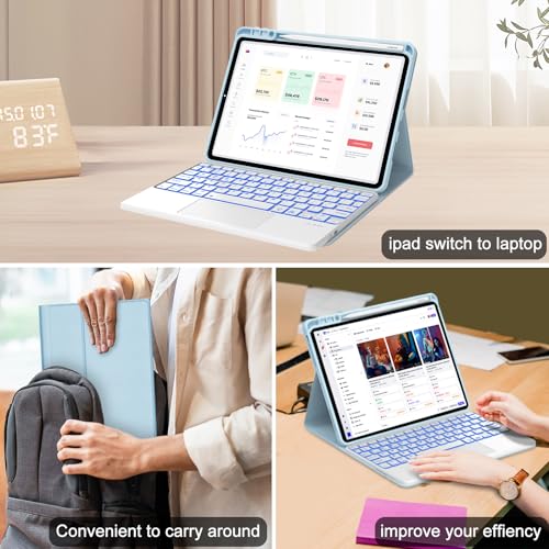 IVEOPPE Keyboard Case for Xiaomi Pad 8/8 Pro/Pad 7/7 Pro 11.2 Inch Trackpad | 7 Color Backlit, Magnetic Detachable Wireless Bluetooth Keyboard, Multi-Touch Trackpad, Stain Resistant Cover, Rechargeable - color: Light Blue (Backlit Keyboard)