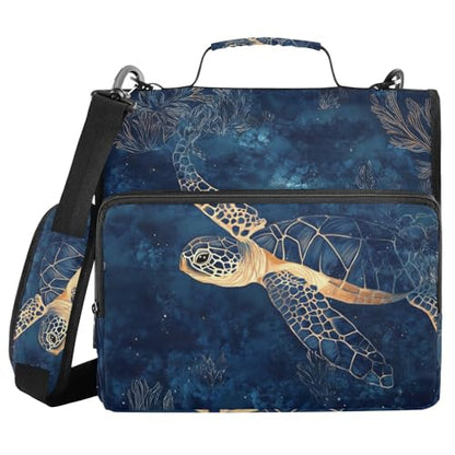 Deep Blue Sea Turtle 01 Zipper Binder 3 Ring 1.5 Inch School Binder Organizer with Shoulder Strap Handle File Folder Pockets Large Capacity Students Girl Boy Men Office Work - color: Deep Blue Sea Turtle 01