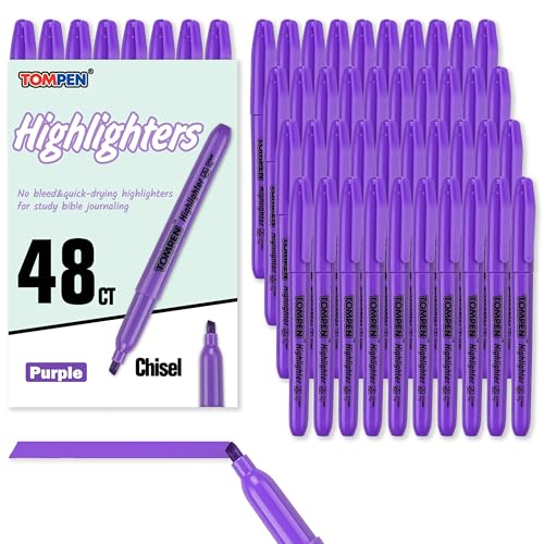 Highlighters Purple 48 Pack,Bible Highlighters No Bleed–Bulk Chisel Tip Highlighter Markers Set for School,Office,Study,Journaling–Smear-Free,Quick Dry–Fluorescent Pens for Teachers Students - color: Purple-48 Pack