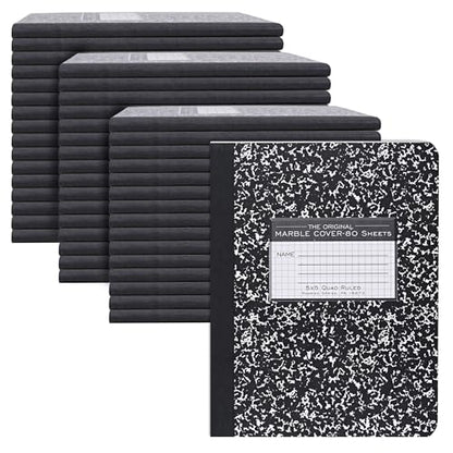 ROARING SPRING Hard Cover Composition Notebook, 48 Pack, Black Marble Comp Book, 9.75″ x 7.5″, 5x5 Grid Graph Ruled, 80 Sheets (160 Pages), Made in USA - size: 9.75" x 7.5", style: 48 Pack - 5x5 Grid Graph Ruled - 80 Sheets - Black Marble