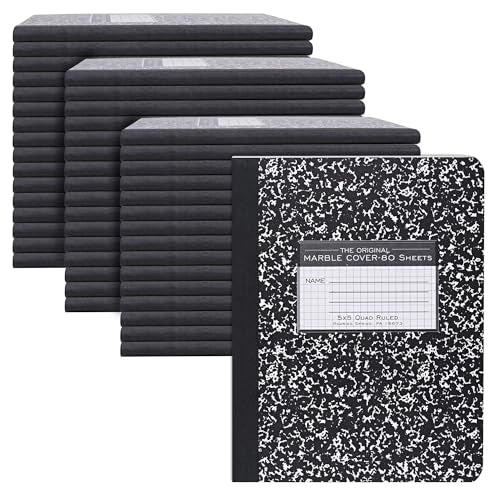 ROARING SPRING Hard Cover Composition Notebook, 48 Pack, Black Marble Comp Book, 9.75″ x 7.5″, 5x5 Grid Graph Ruled, 80 Sheets (160 Pages), Made in USA - size: 9.75" x 7.5", style: 48 Pack - 5x5 Grid Graph Ruled - 80 Sheets - Black Marble