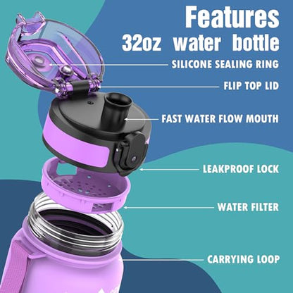 OLDLEY Water Bottle, 32oz Motivational Sports Water Bottle with Time Marker - Times to Drink - Tritan, BPA Free, Wide Mouth Leakproof,Confectionery - color: Confectionery